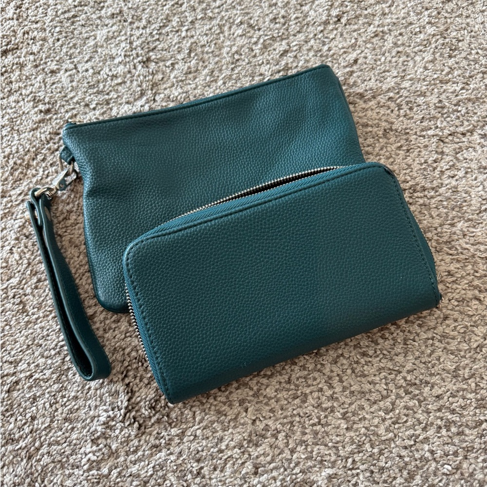 Forever 21 Teal Clutch and Wallet Set